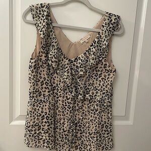 Skies Are Blue Animal Print Blouse/Sleeveless/Riffle/V Neckline